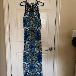 Elegant Blue Patterned Maxi Dress